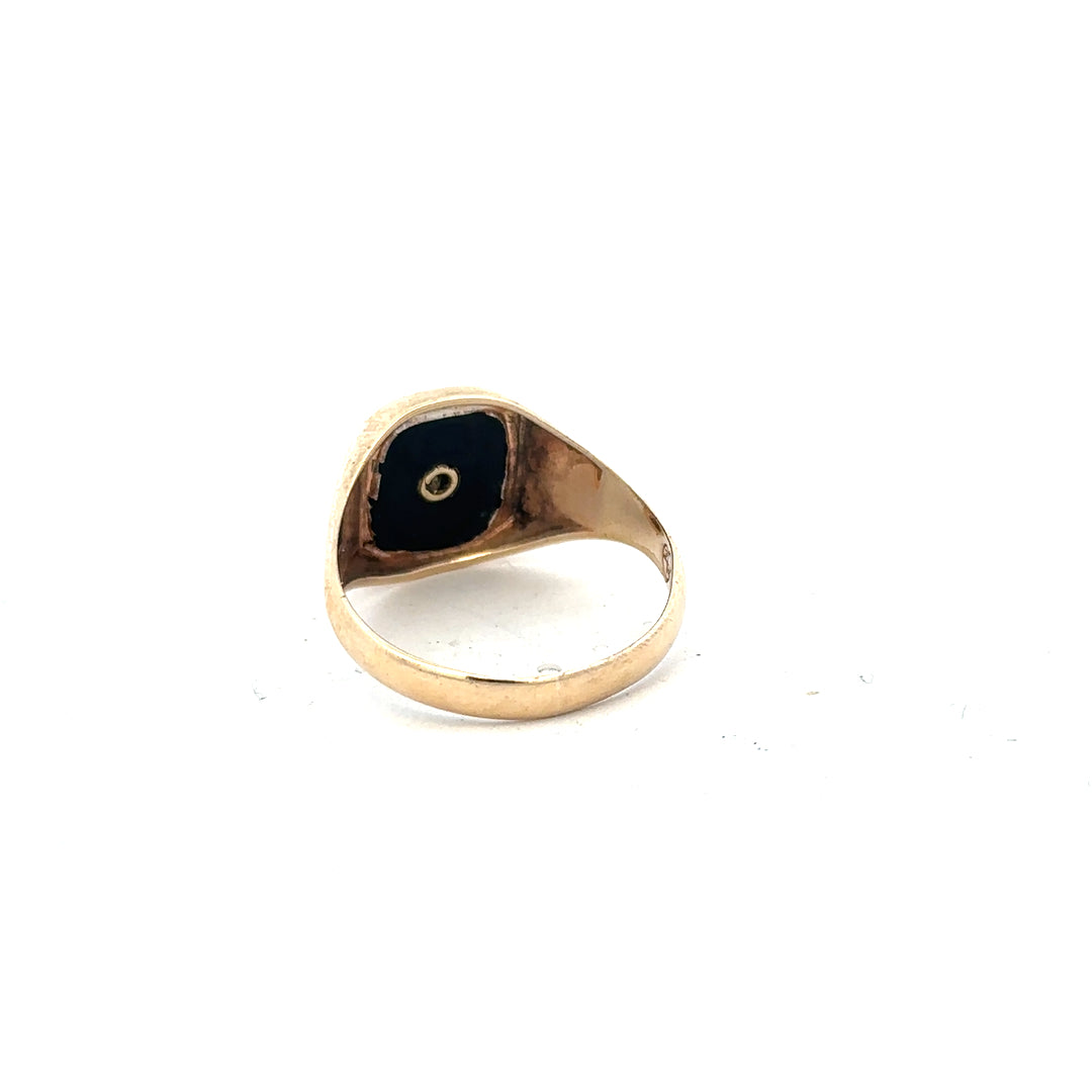 9ct yellow gold signet ring in size X with smooth polished surface, unbranded jewelry accessory.