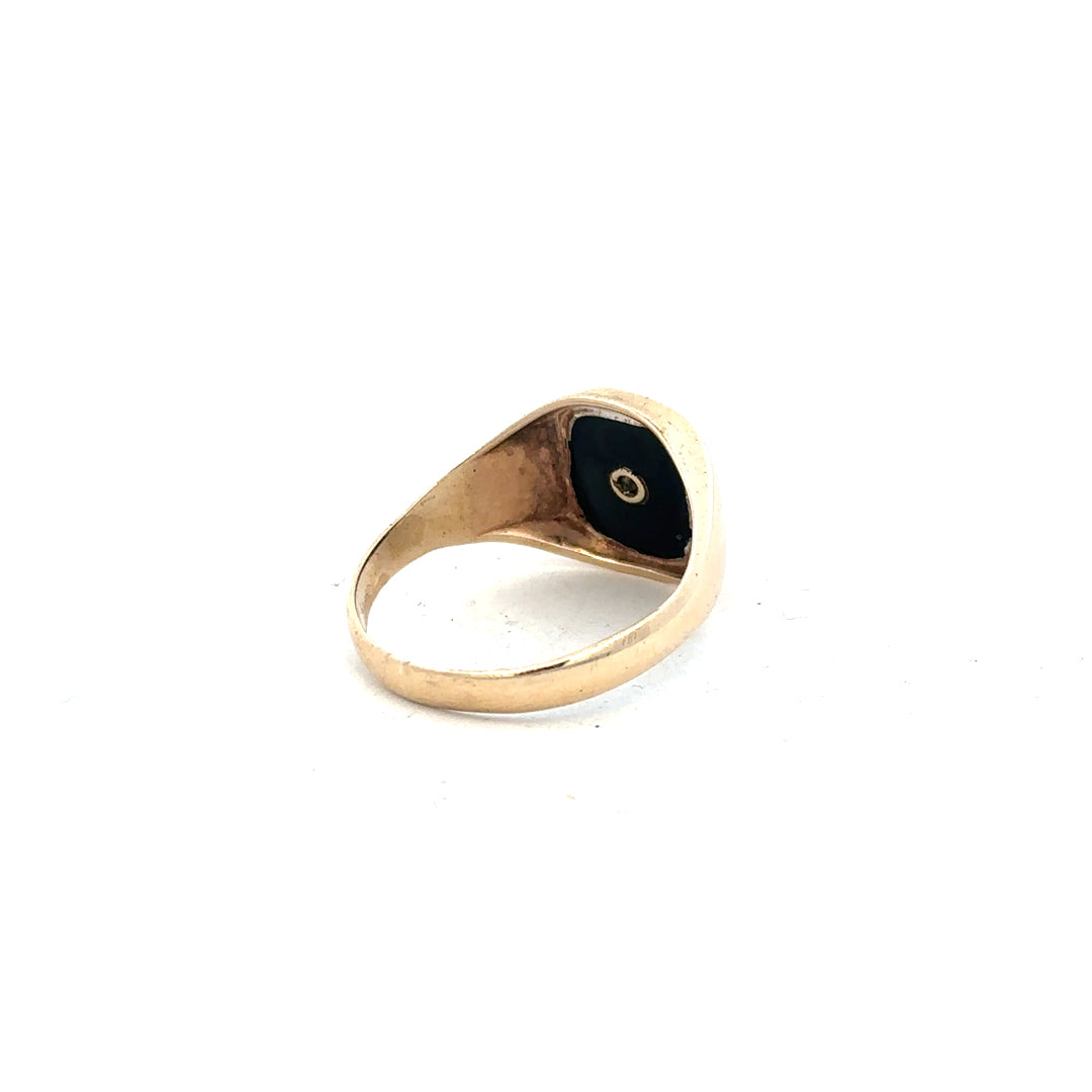 9ct yellow gold signet ring in size X with a smooth polished surface, unbranded jewelry accessory.