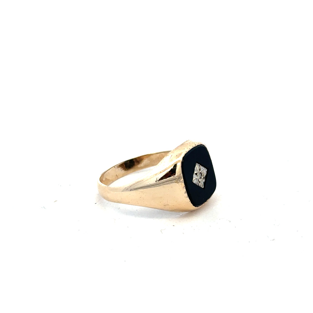 9ct yellow gold signet ring in size X with a polished finish, featuring a classic design and smooth band.