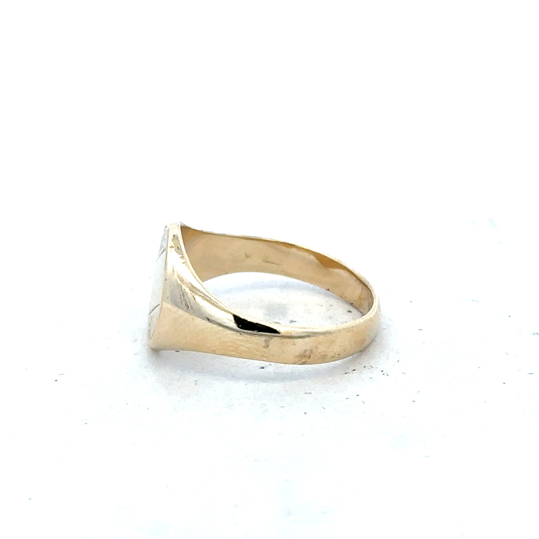 9ct yellow gold signet ring in size X1/2 with a smooth, polished finish, unbranded jewelry accessory.