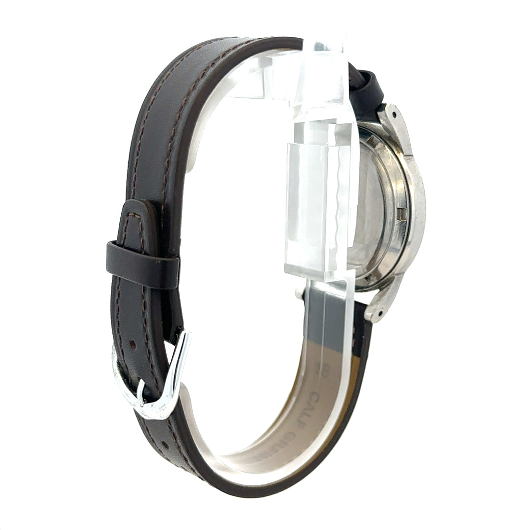 Unbranded Omega bumper automatic watch with silver dial and metal bracelet, classic vintage style.