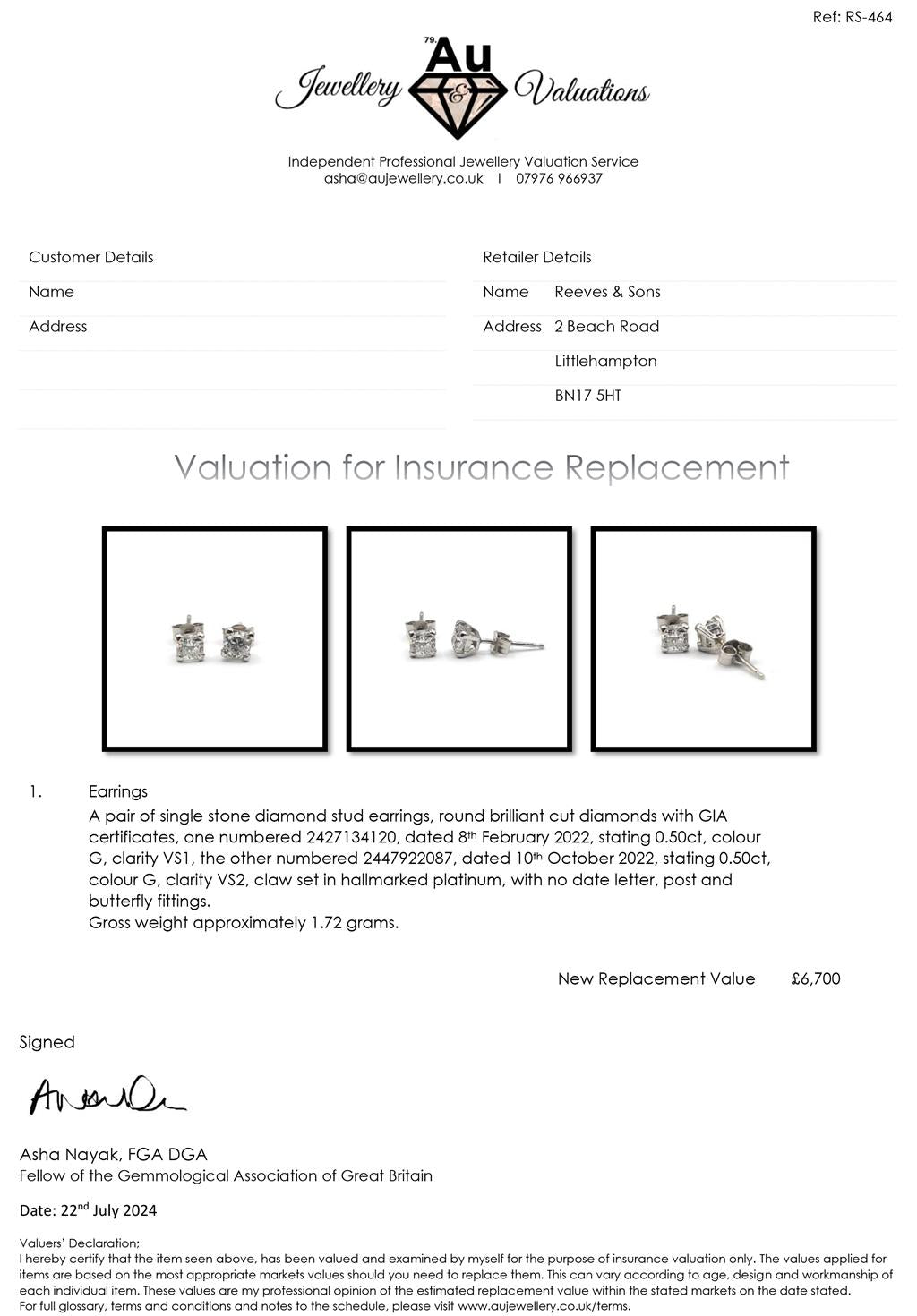 Platinum 1.00 carat GIA certified diamond stud earrings with Colour G and VS2 clarity, elegant jewelry with sparkling diamonds.