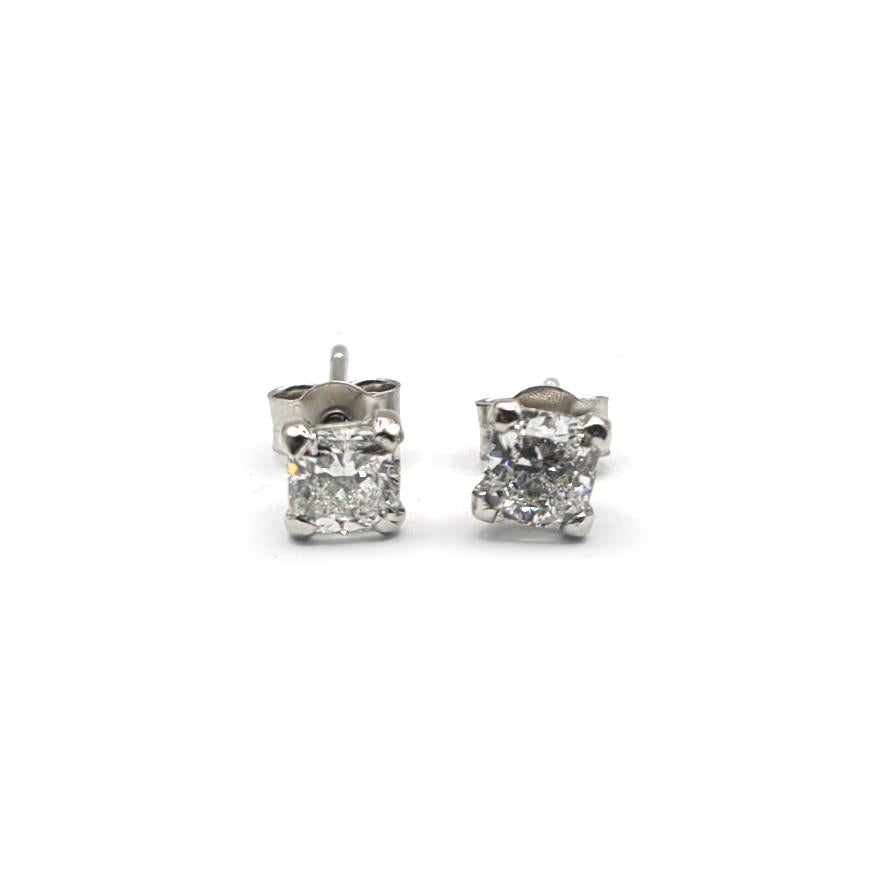 Platinum 1.00 carat GIA Certified diamond stud earrings with Colour G and VS2 clarity, featuring sparkling round diamonds.