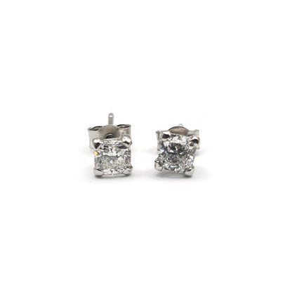 Platinum 1.00 carat GIA Certified diamond stud earrings with color G and clarity VS2, featuring sparkling round diamonds.