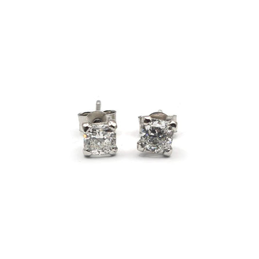 Platinum 1.00 carat GIA Certified diamond stud earrings with color G and clarity VS2, featuring sparkling round diamonds.