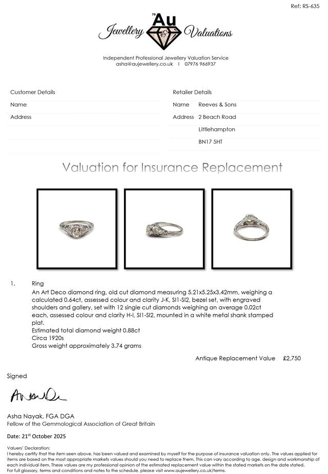 Platinum art deco diamond ring with intricate geometric design and sparkling diamonds, showcasing elegant craftsmanship.