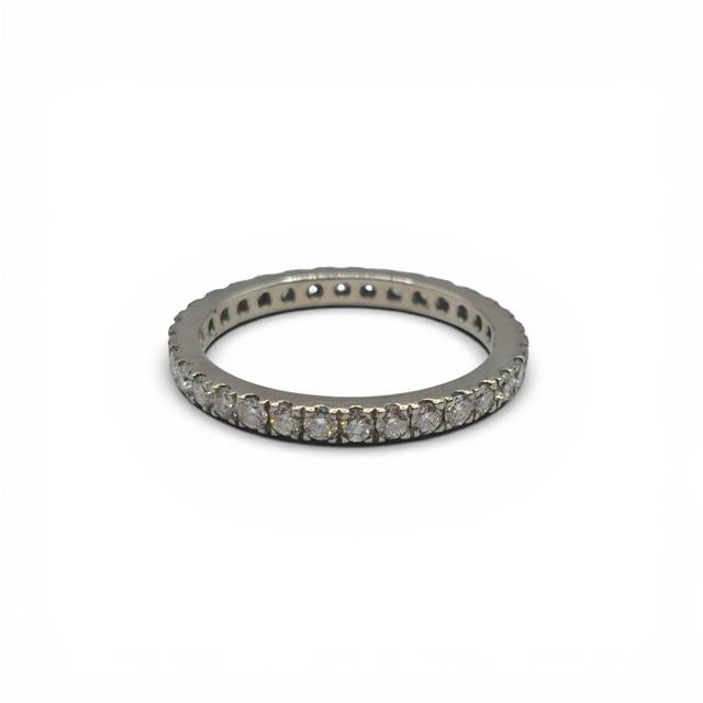 Platinum full diamond eternity ring with sparkling round-cut diamonds, showcasing a continuous circle of brilliance.