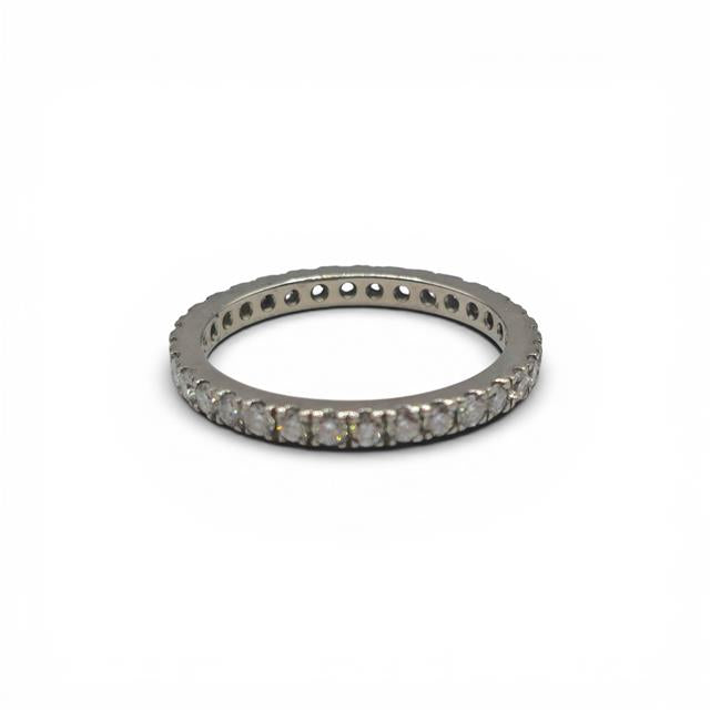 Platinum full diamond eternity ring with sparkling round-cut diamonds, elegant and luxurious jewelry design.
