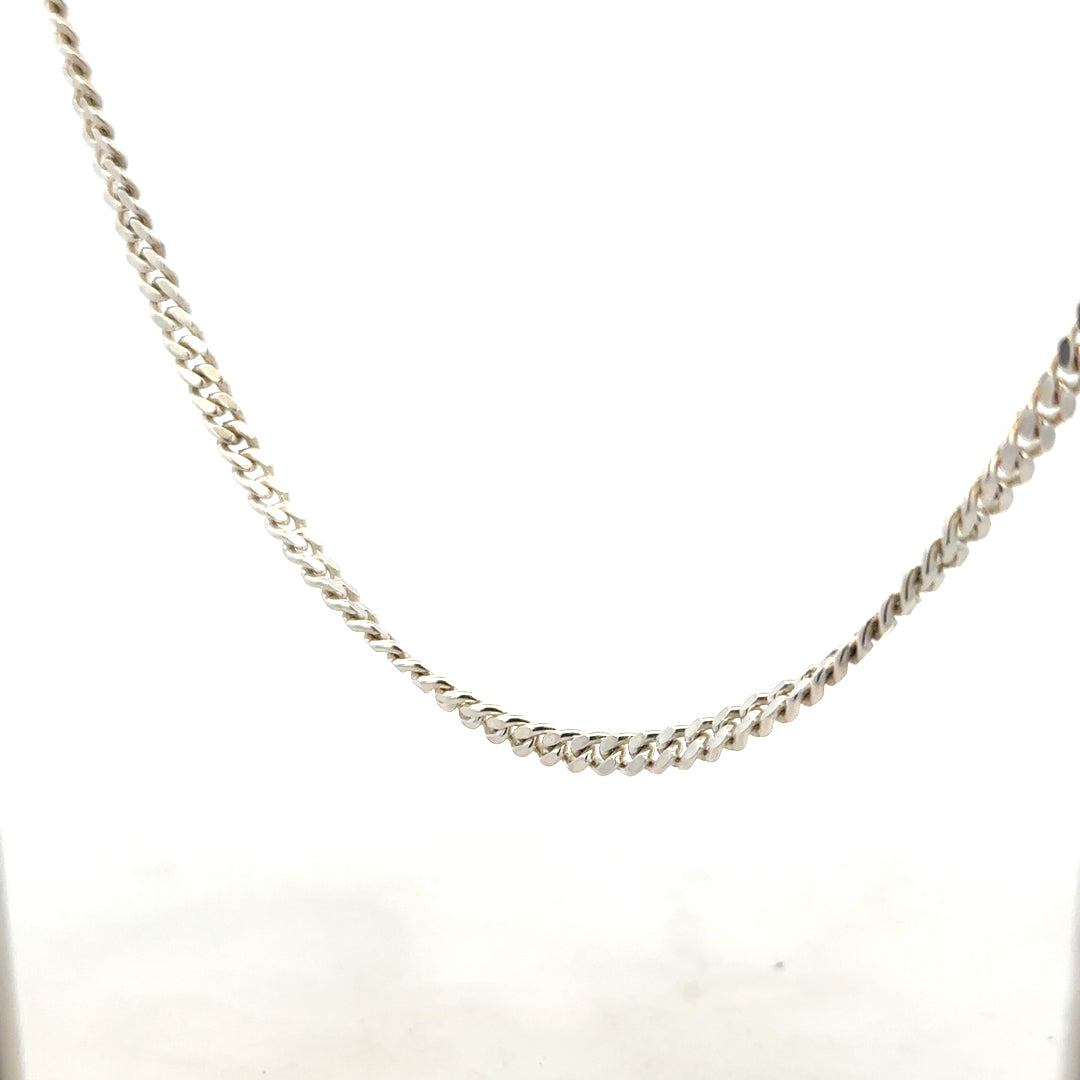 Silver chain weighing 24.9g with a sleek, polished finish, displayed on a neutral background.