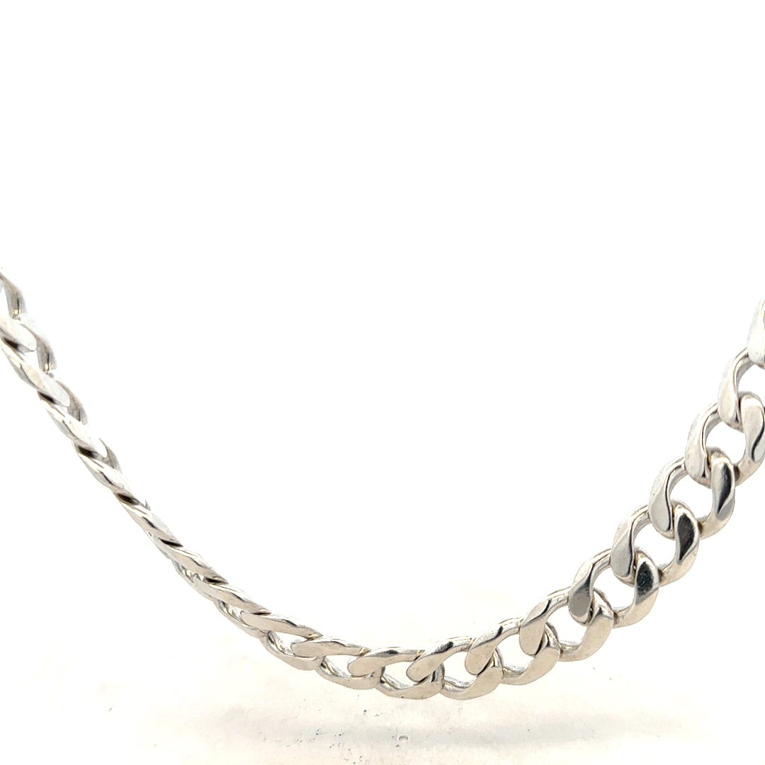 Silver curb chain weighing 115.4g, made of unbranded metal, featuring classic interlocking links on a plain background.