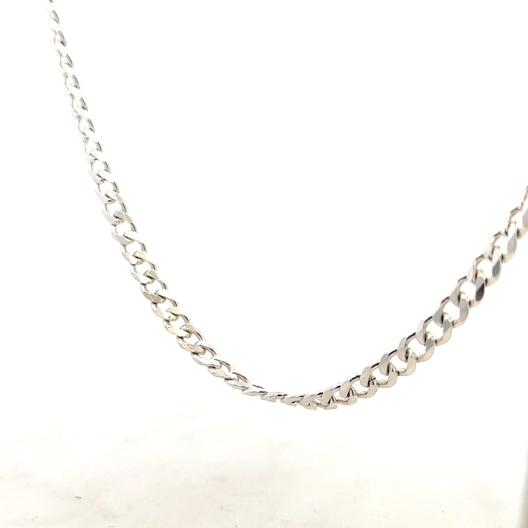 Silver curb chain weighing 27.8g with a sleek design, perfect for jewelry or accessories.