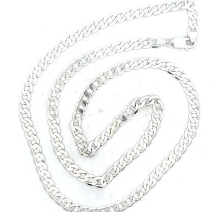 Silver curb chain weighing 34.5g, featuring a classic design, displayed on a neutral background for stylish jewelry.
