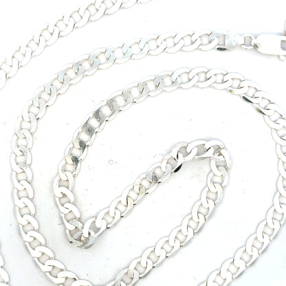 Silver curb chain weighing 34.5g with a classic design, featuring interconnected oval links in a shiny silver finish.