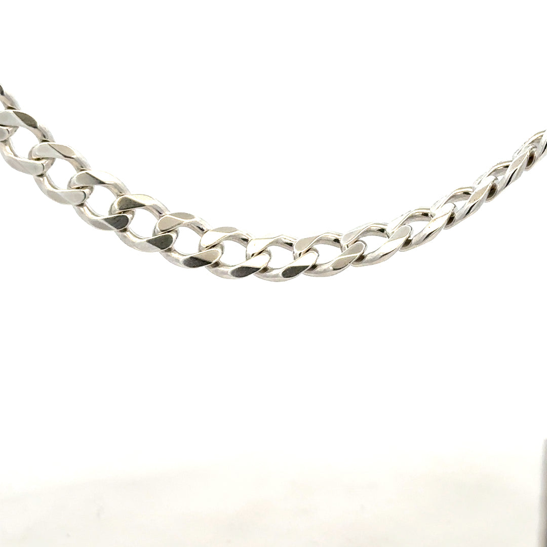 Silver curb chain weighing 59.3g, unbranded jewelry piece with interlinked oval links, shown in a neutral setting.