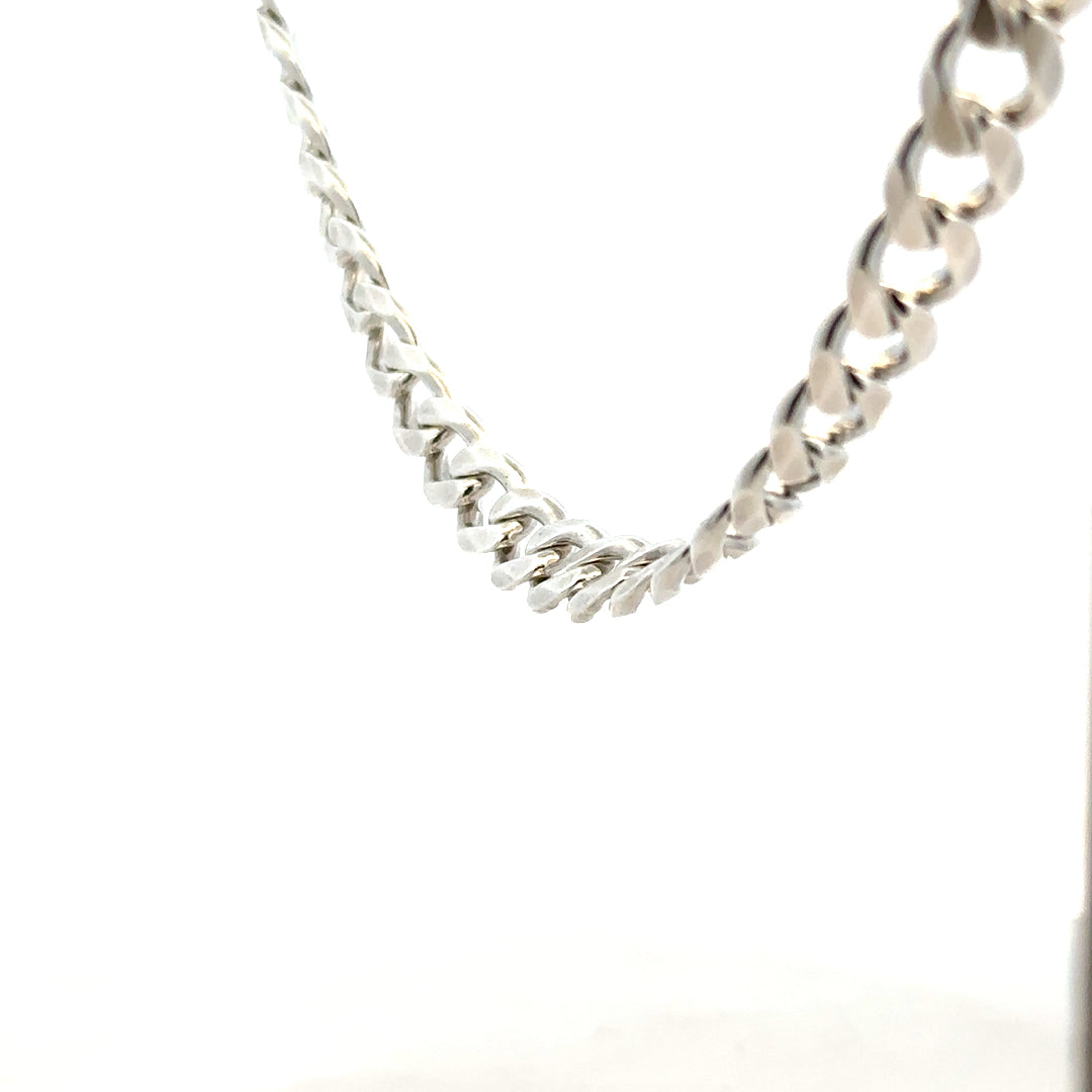 Silver curb chain weighing 59.3g, showcasing its links and polished finish, perfect for jewelry or accessories.