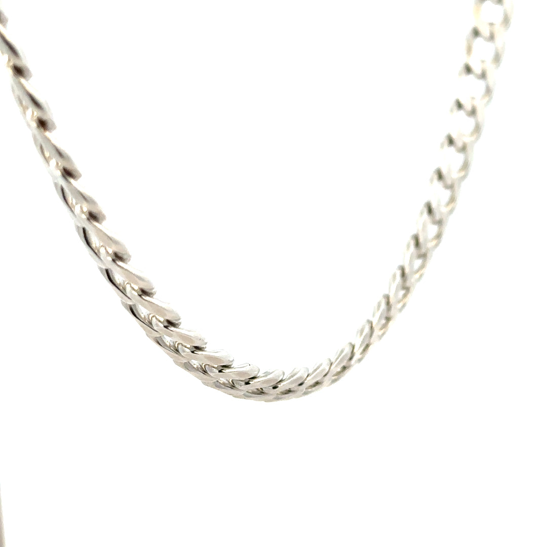 Silver curb chain weighing 59.3g with a classic design, featuring interconnected oval links, ideal for jewelry wear.