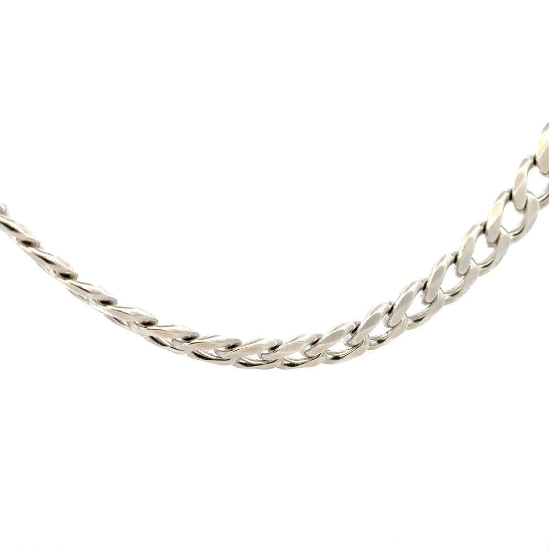 Silver curb chain with a polished finish, weighing 59.3g, featuring a classic linked design for jewelry or accessories.
