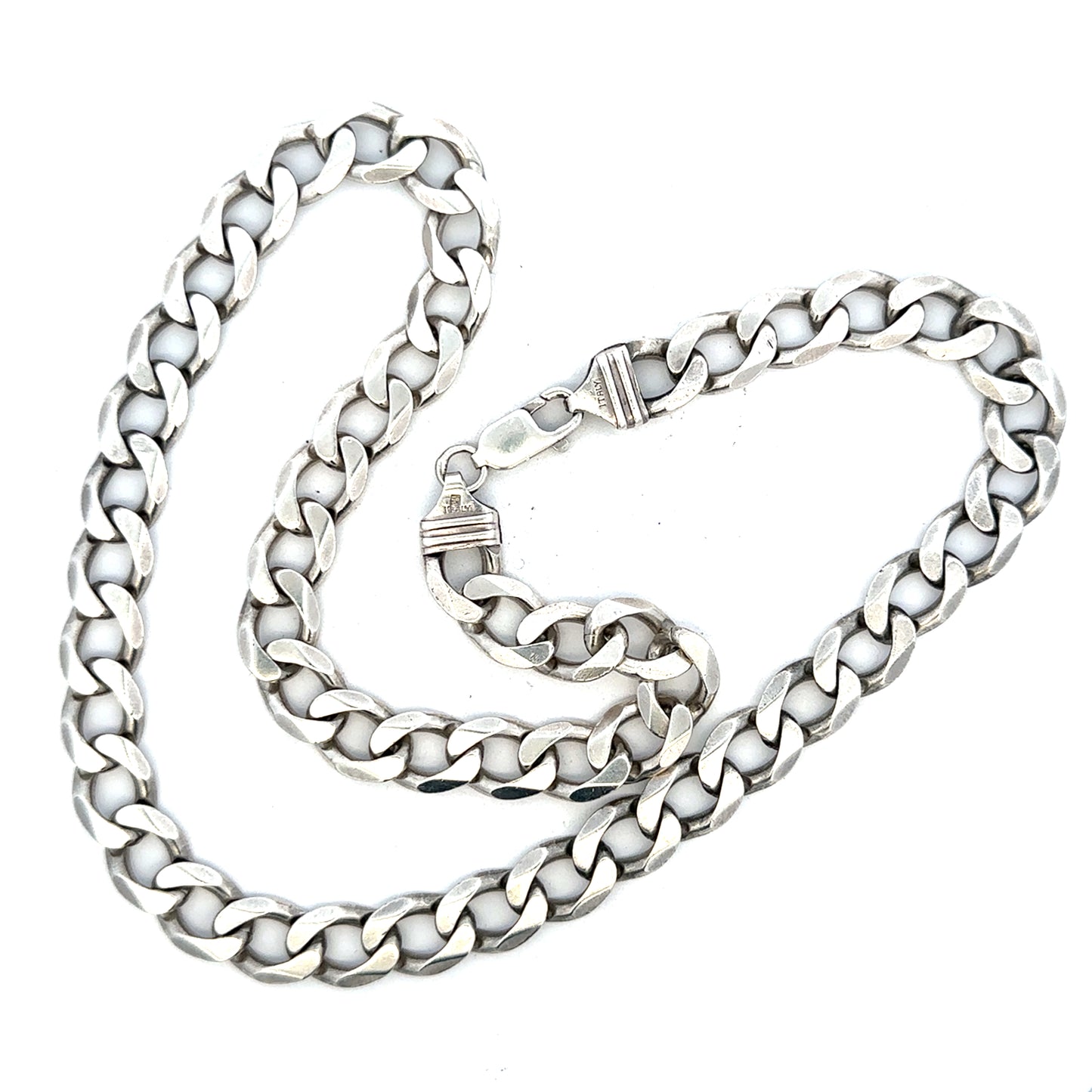 Silver curb chain weighing 80.2g, showcasing a sleek, polished design with interconnected oval links, unbranded jewelry accessory.