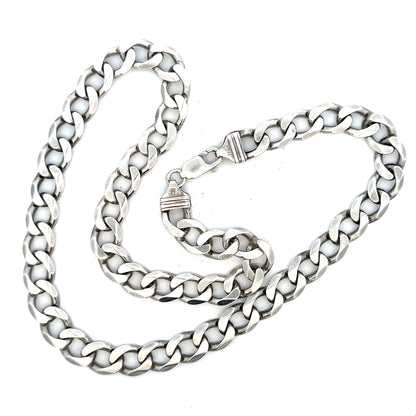 Silver curb chain weighing 80.2g, showcasing a sleek, polished design with interconnected oval links, unbranded jewelry accessory.