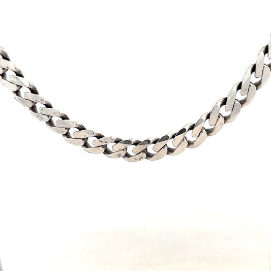 Silver curb chain weighing 91.1g, showcasing its shiny, durable links, ideal for jewelry or fashion accessories.