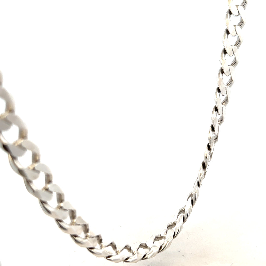 Silver curb chain weighing 91.8g, unbranded, with detailed links, displayed on a neutral background.