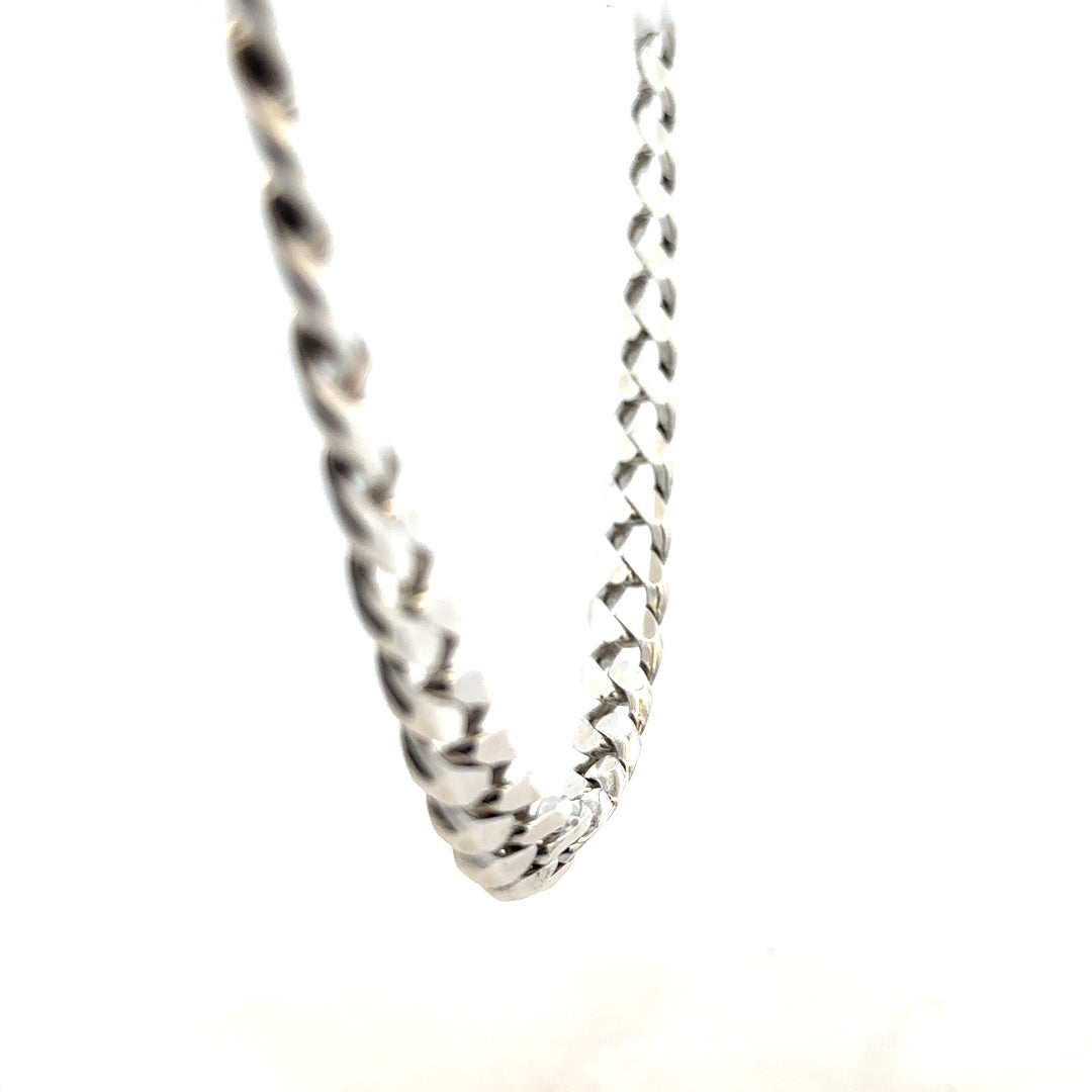 Silver curb chain weighing 94.7g, unbranded jewelry chain with a classic curb link design, shown in silver metal finish.
