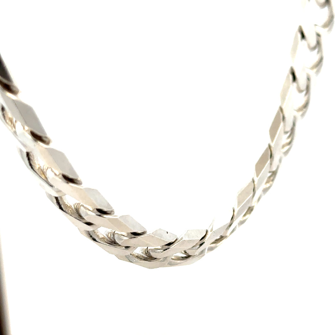Silver curb chain with a shiny finish, weighing 159.4g, displayed on a neutral background.