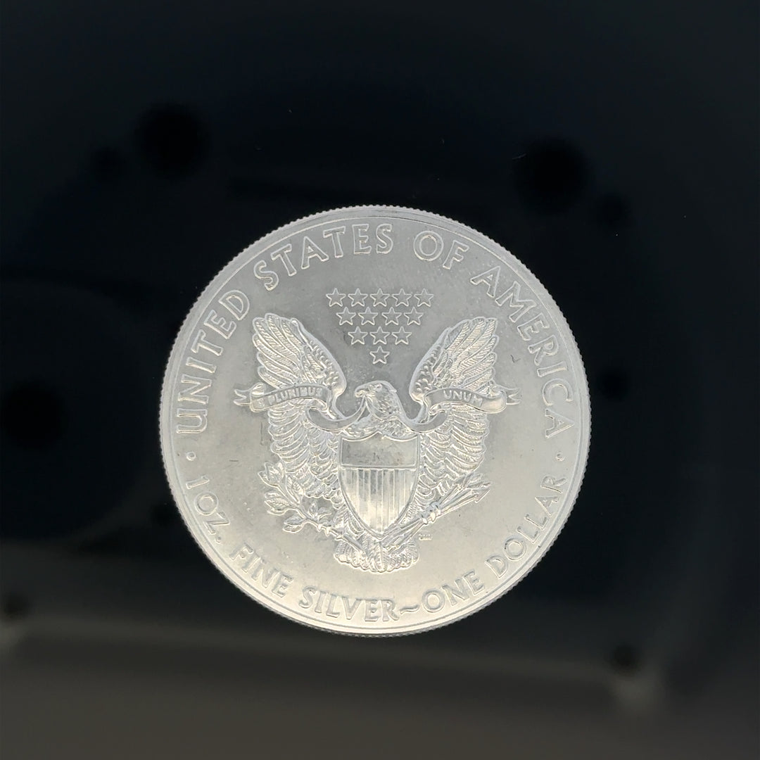 Silver one dollar coin, 31.2g, unbranded, showing detailed design on the obverse side with inscriptions and decorative elements.
