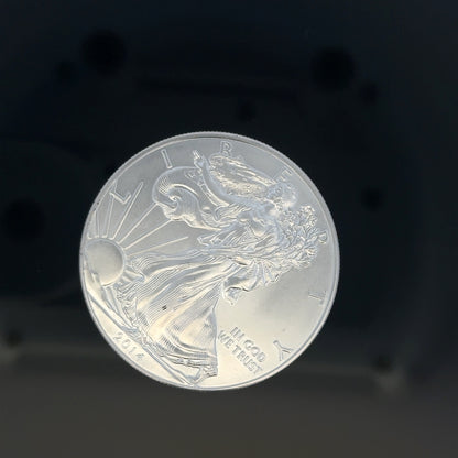 Silver one dollar coin weighing 31.2g, featuring detailed engravings, from an unbranded collection.