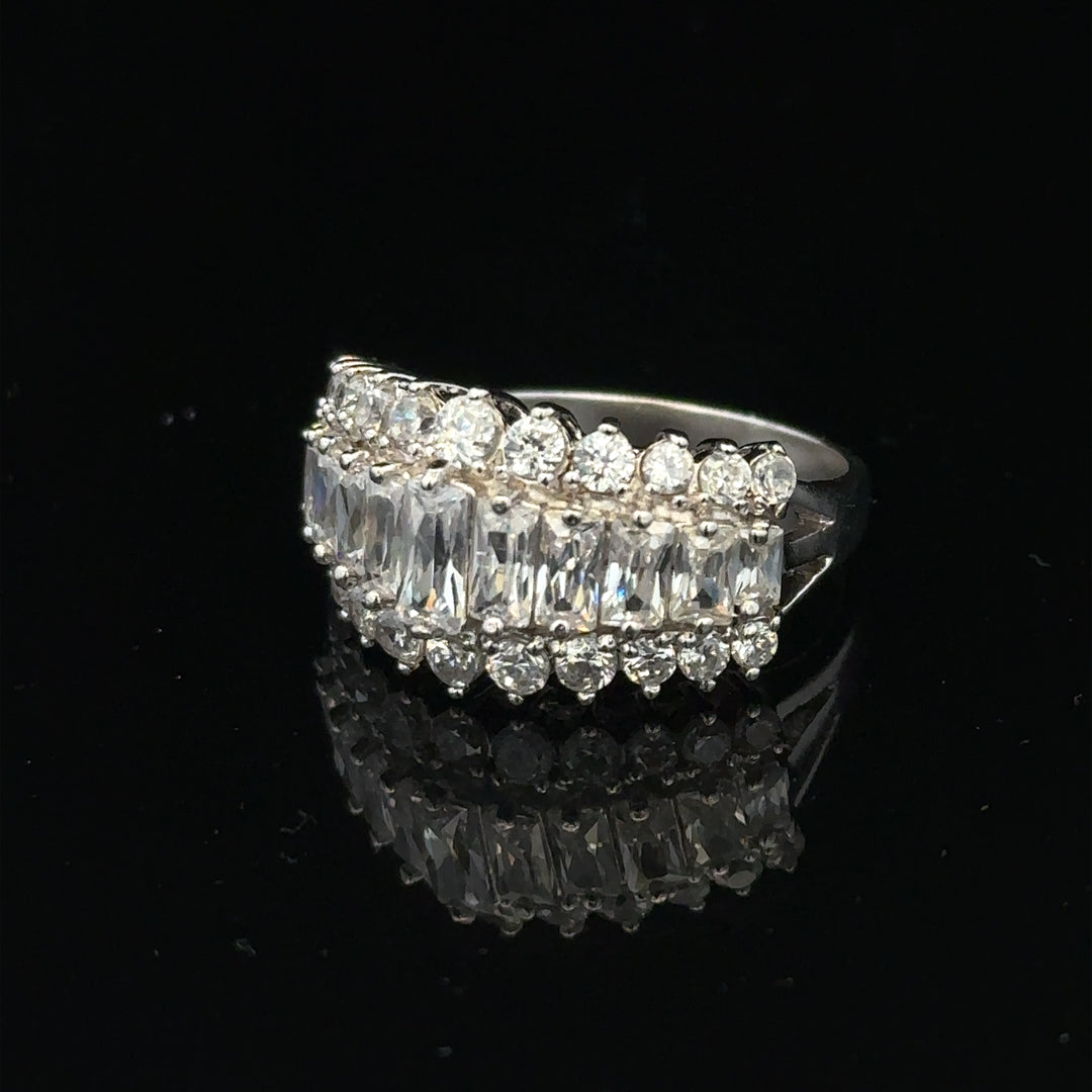 Silver ring size P, unbranded, showcasing a sleek band design with a polished silver finish.