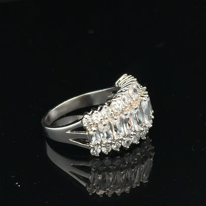 Silver ring size P with a simple band design, unbranded, shown on a white background.