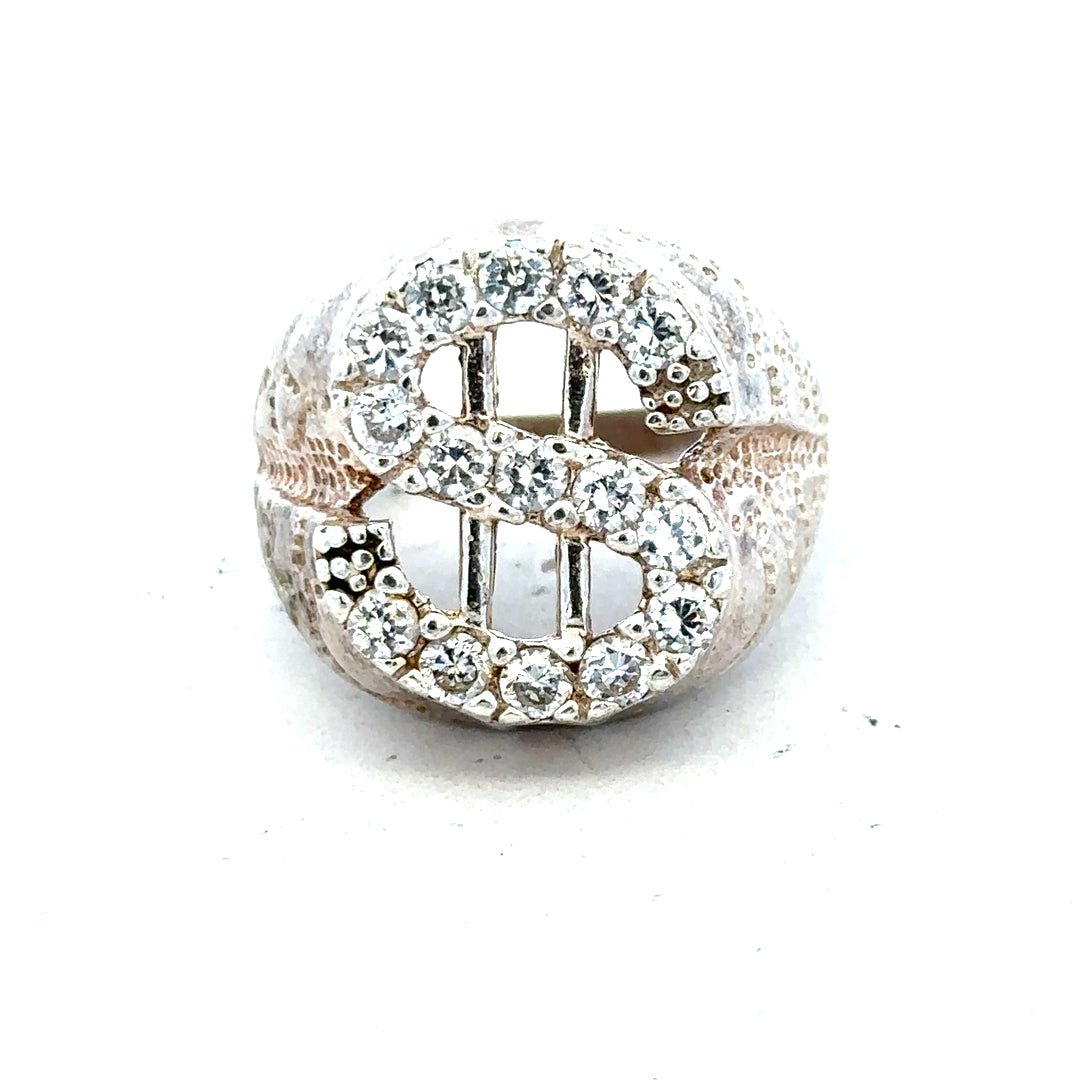 Silver ring in size R with a sleek, polished band, unbranded jewelry accessory on a plain background.