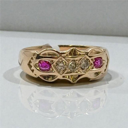 Vintage 15ct gold diamond ring in size M with intricate detailing and sparkling diamonds, unbranded jewelry piece.