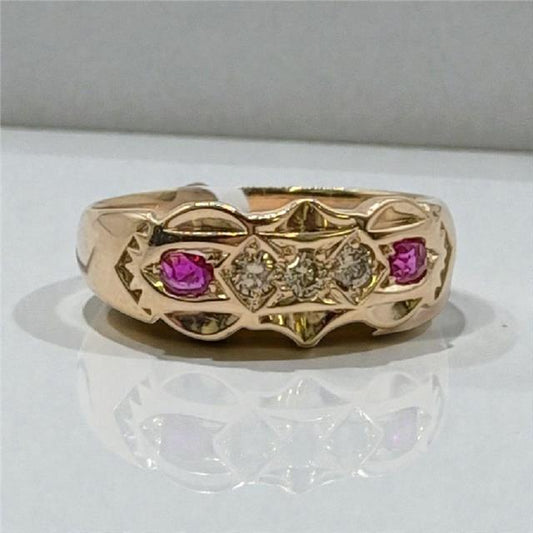 Vintage 15ct gold diamond ring in size M with intricate detailing and sparkling diamonds, unbranded jewelry piece.
