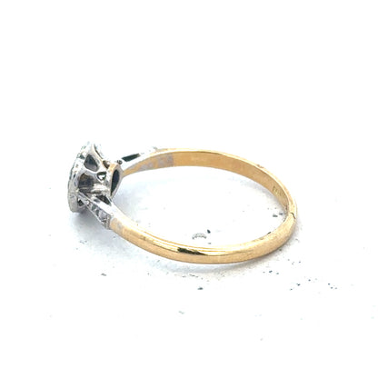 Vintage 18ct yellow gold and platinum diamond ring with intricate detailing, unbranded jewelry piece.