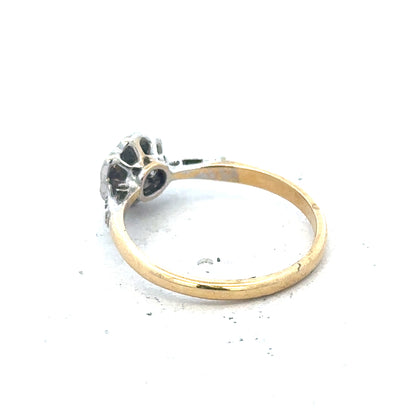 Vintage 18ct yellow gold and platinum diamond ring with intricate design and sparkling diamonds, unbranded jewelry piece.